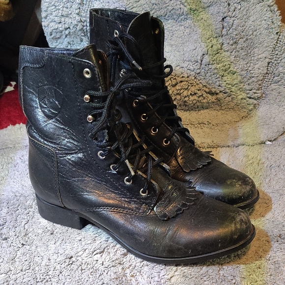 ARIAT Vintage Black Leather Lace-up Roper - Picture 1 of 5